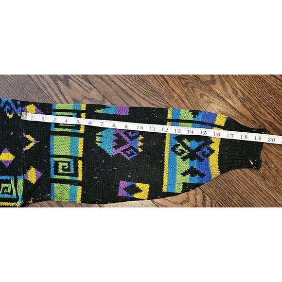 VTG 80s A Jane Adams Black Colorful Aztec AOP Sweater Women's Sz L Made in USA - Picture 8 of 10